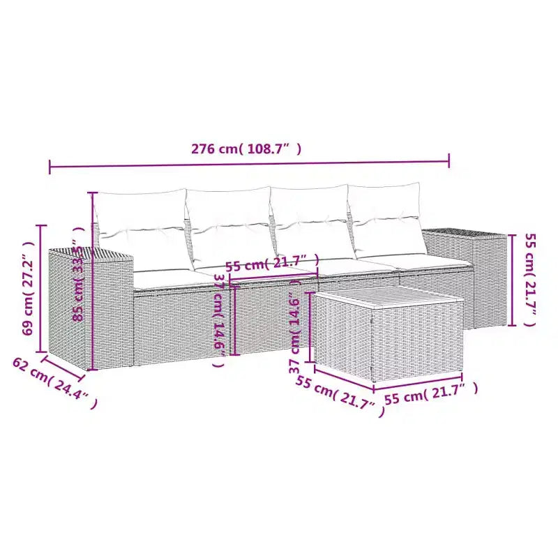vidaXL Salotto da giardino in polyrattan, 5 pz., componibile