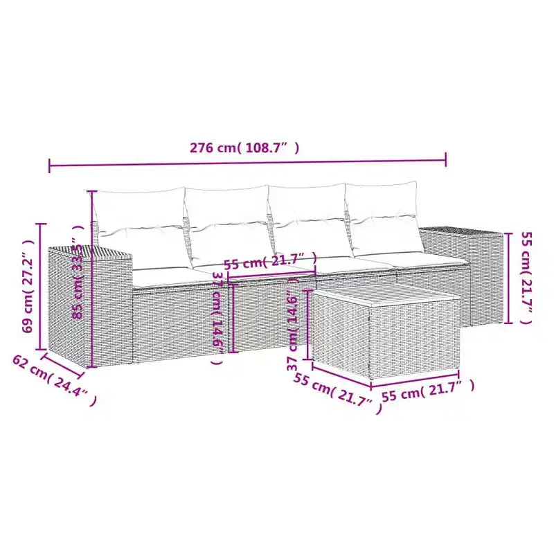 vidaXL Salotto da giardino in polyrattan, 5 pz., componibile