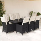 vidaXL Set da pranzo da giardino, nero, bianco crema