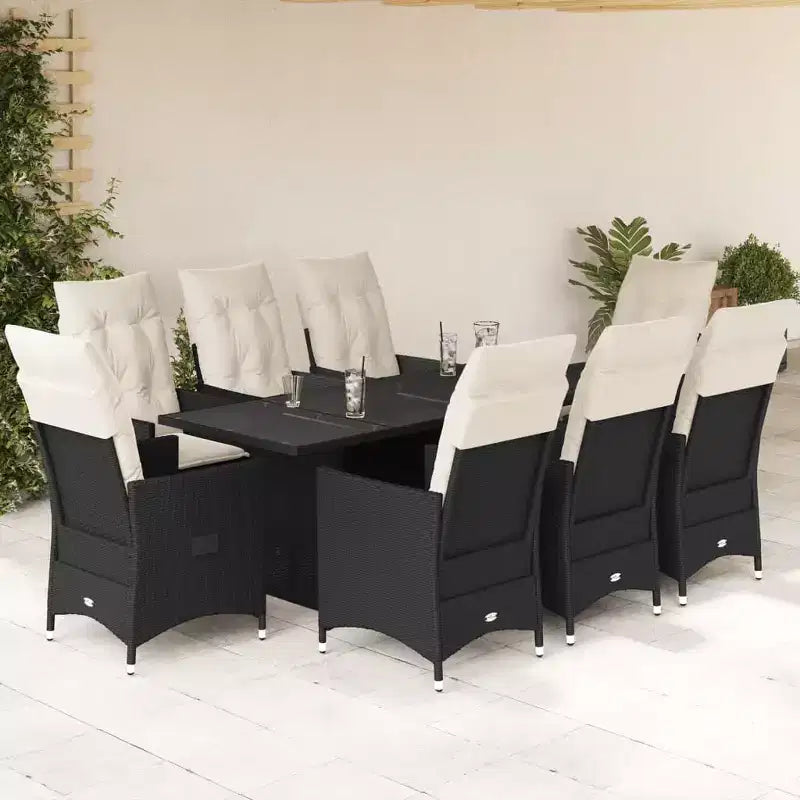 vidaXL Set da pranzo da giardino, nero, bianco crema