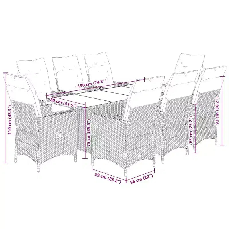 vidaXL Set da pranzo da giardino, nero, bianco crema