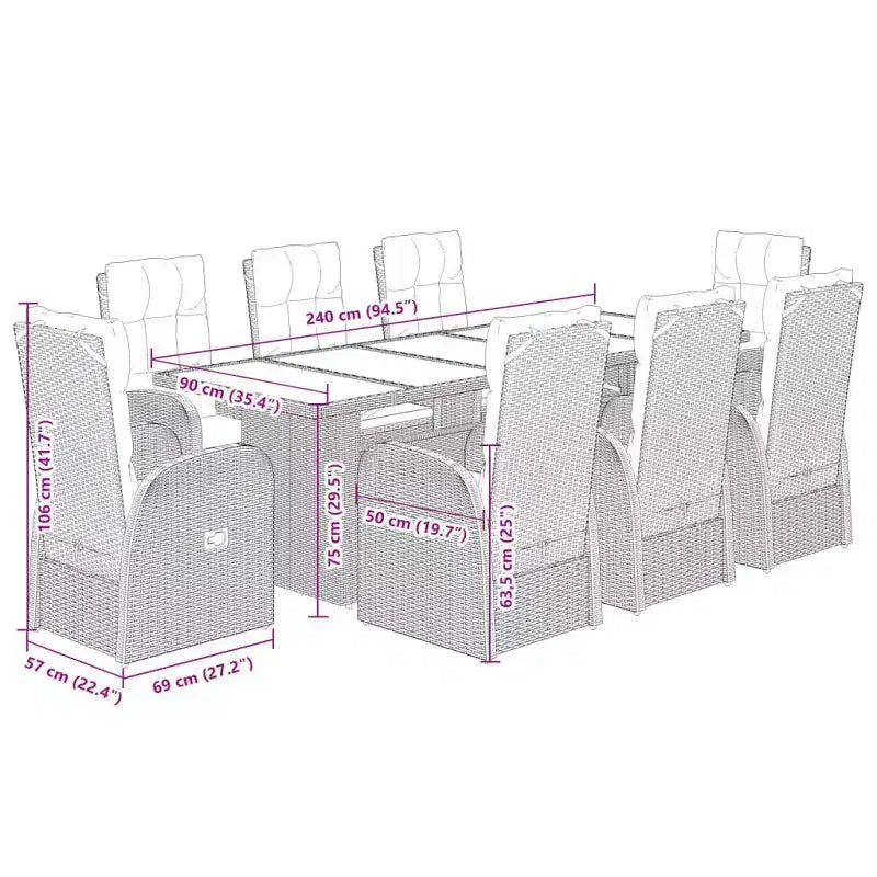 vidaXL Set da pranzo da giardino 9 pz in polyrattan nero