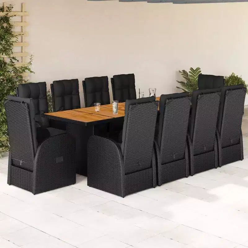 vidaXL Set da pranzo da giardino 10 posti in rattan PE nero Braccioli regolabili