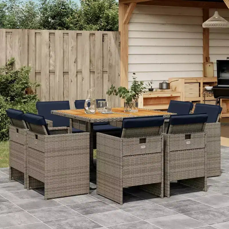 vidaXL Set da pranzo da esterno 8 pz Grigio e blu navy