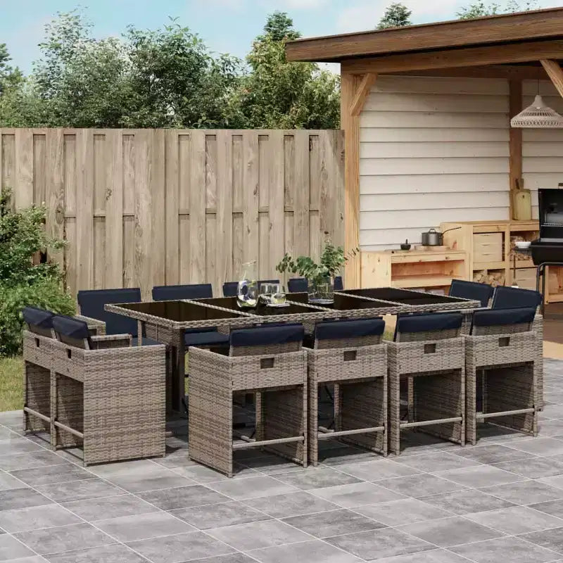 vidaXL Set da pranzo da giardino 12 pz Grigio, Blu scuro
