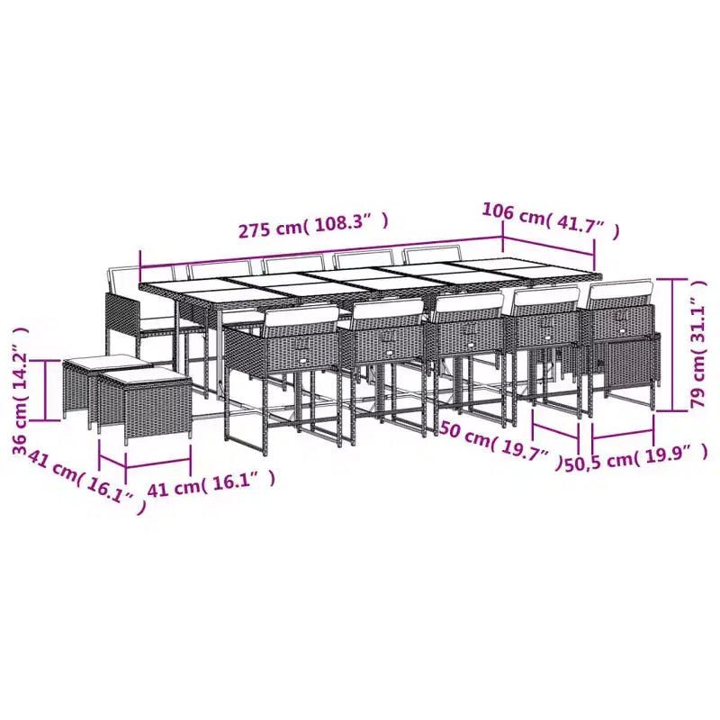 vidaXL Set da pranzo da esterno 14 pz grigio, blu navy