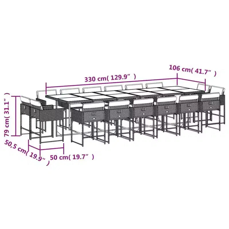vidaXL Set da pranzo da giardino Set da 16 pezzi in rattan PE grigio Grande Pieghevole