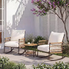 LAUSAINT HOME Set di 3 Poltrone a Dondolo da Giardino, Mobili da Esterno in Rattan PE con Cuscini Spessi
