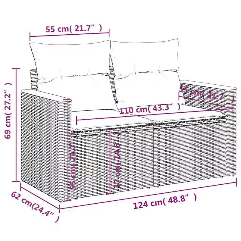 vidaXL Set Divani da Giardino in Polyrattan Modulare 5 Pezzi