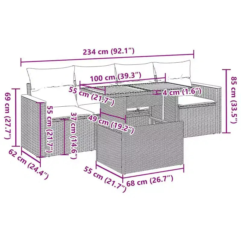 vidaXL Set Divani da Giardino in Polyrattan Modulare 5 Pezzi