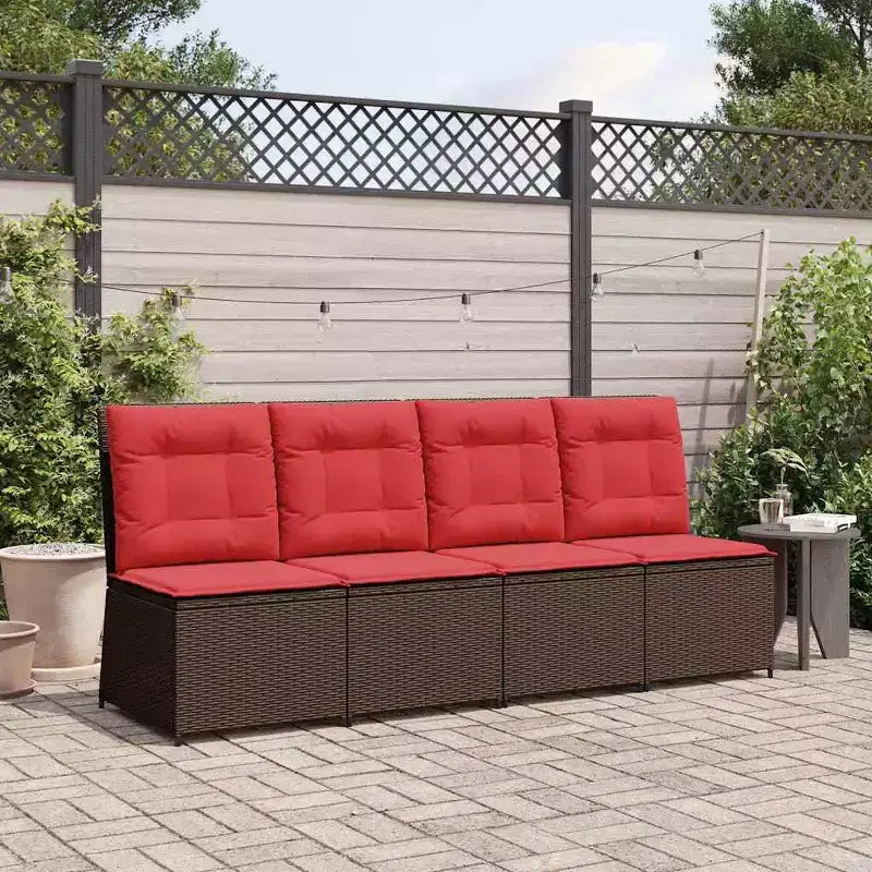 vidaXL Divano da Giardino con Cuscini in Polyrattan Marrone e Rosso