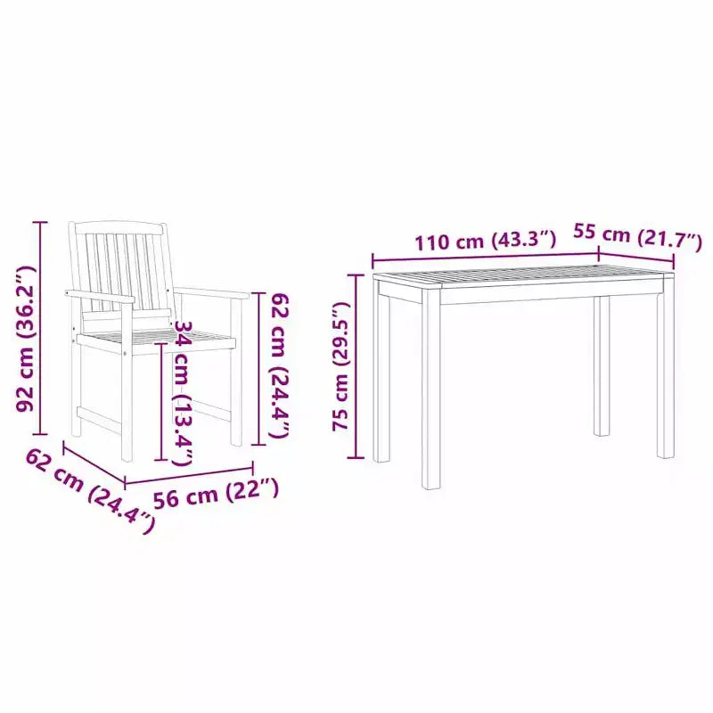 vidaXL Set da pranzo da giardino 3 pz Marrone Legno massello di acacia