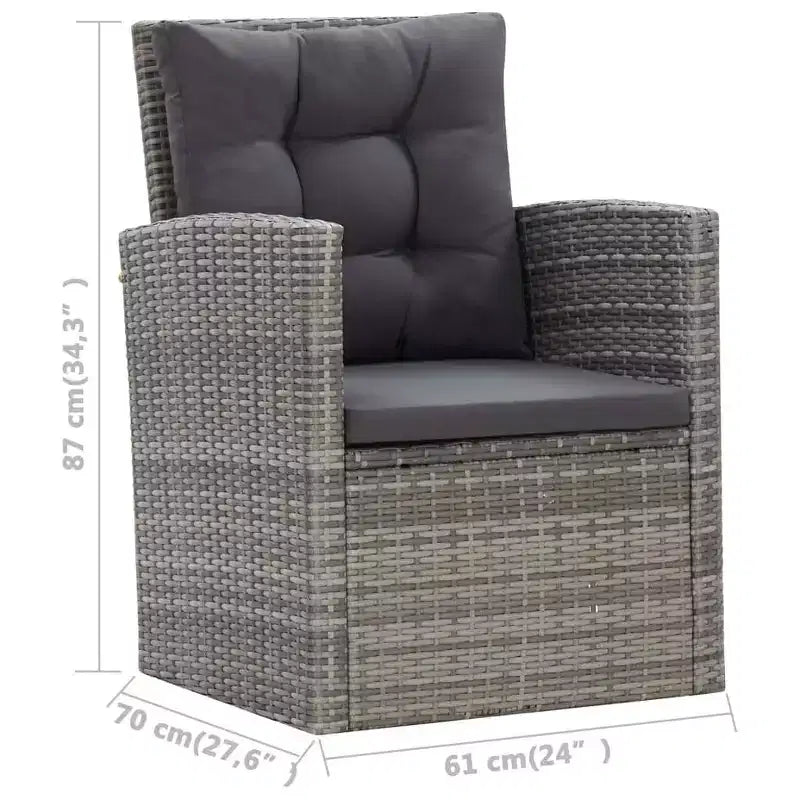 vidaXL Set da pranzo grigio in polyrattan con ampie coperture rimovibili