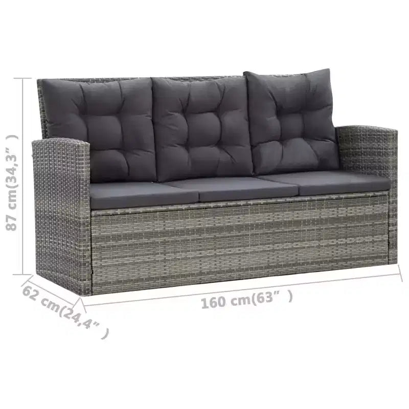 vidaXL Set da pranzo grigio in polyrattan con ampie coperture rimovibili