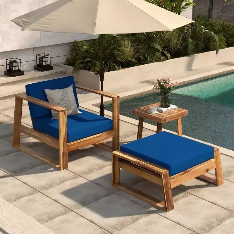 GDFStudio Camille Set Divano e Pouf da Esterno in Legno di Acacia con Cuscini