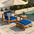 GDFStudio Camille Set Divano e Pouf da Esterno in Legno di Acacia con Cuscini