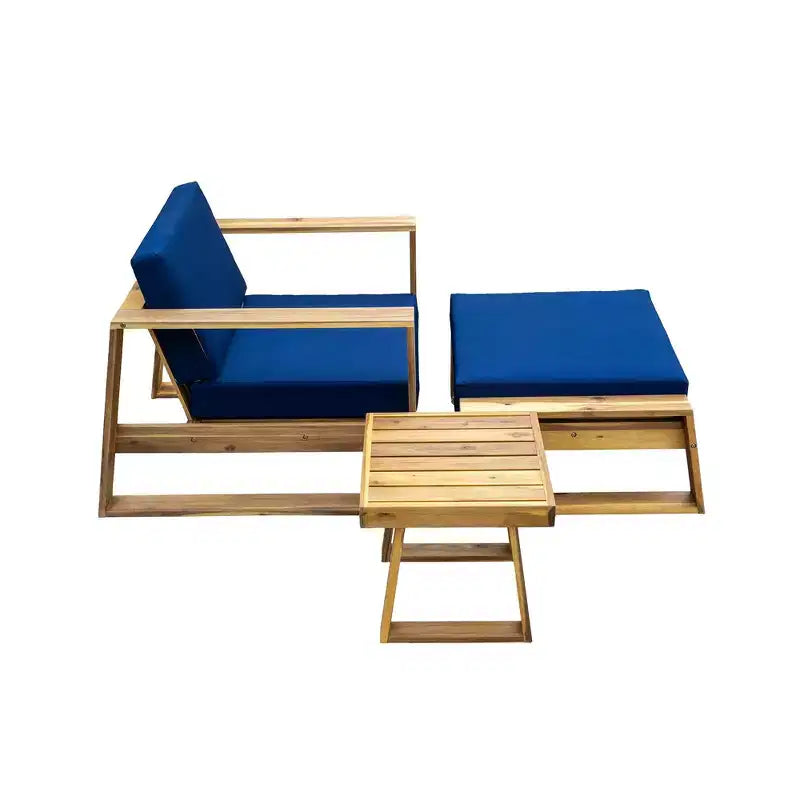 GDFStudio Camille Set Divano e Pouf da Esterno in Legno di Acacia con Cuscini