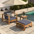 GDFStudio Camille Set Divano e Pouf da Esterno in Legno di Acacia con Cuscini