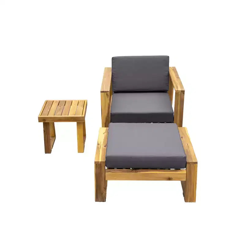 GDFStudio Camille Set Divano e Pouf da Esterno in Legno di Acacia con Cuscini