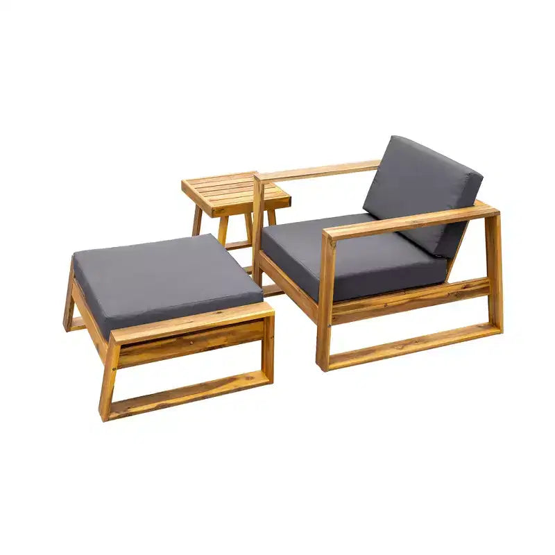 GDFStudio Camille Set Divano e Pouf da Esterno in Legno di Acacia con Cuscini