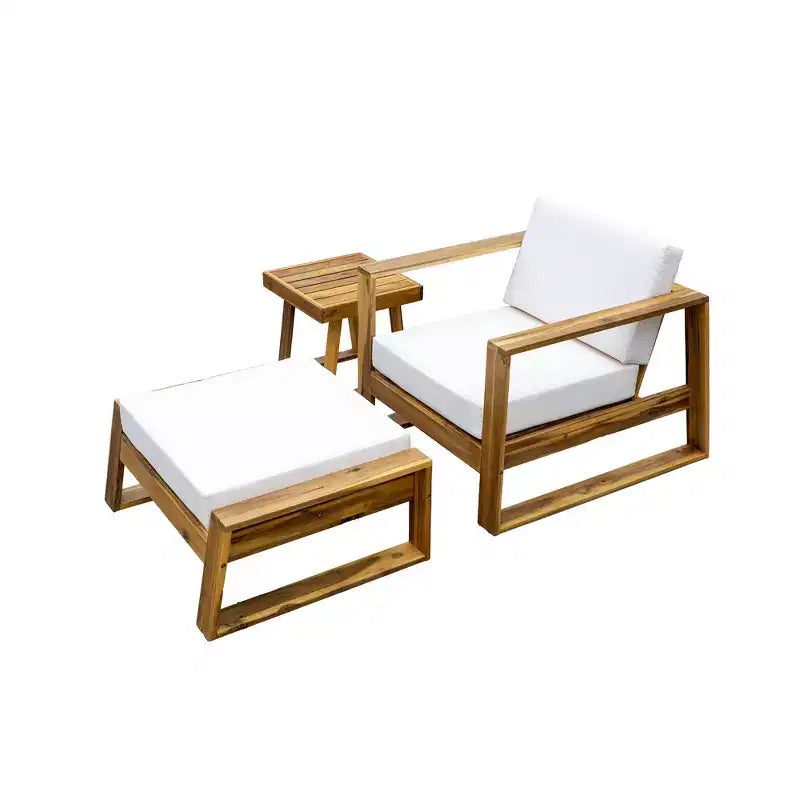 GDFStudio Camille Set Divano e Pouf da Esterno in Legno di Acacia con Cuscini