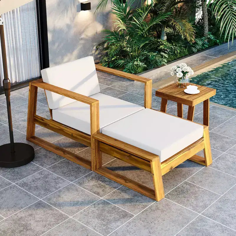 GDFStudio Camille Set Divano e Pouf da Esterno in Legno di Acacia con Cuscini