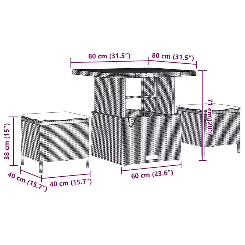 vidaXL Set da pranzo da giardino in polyrattan