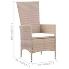 vidaXL Set pranzo da esterno in polyrattan 75x150 cm