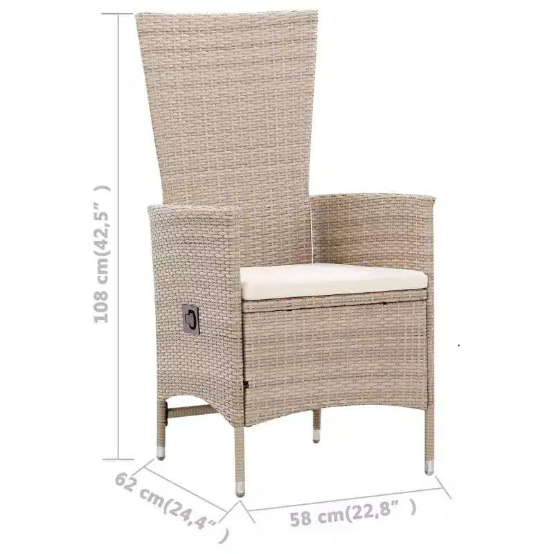 vidaXL Set pranzo da esterno in polyrattan 75x150 cm