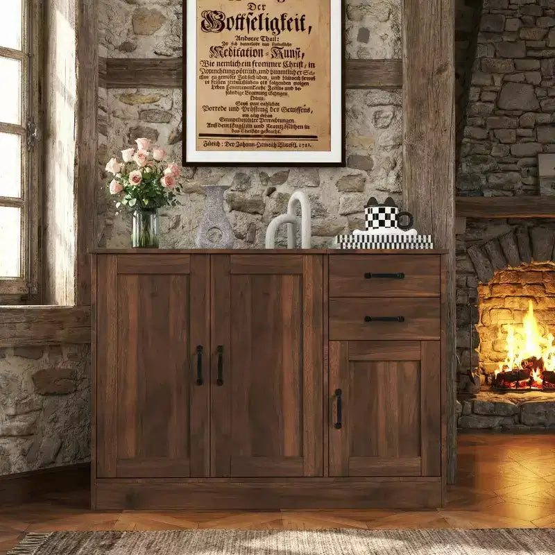 JVNOXK 43.3 Modern Wood Buffet Sideboard with Doors & Drawers Storage Cabinet