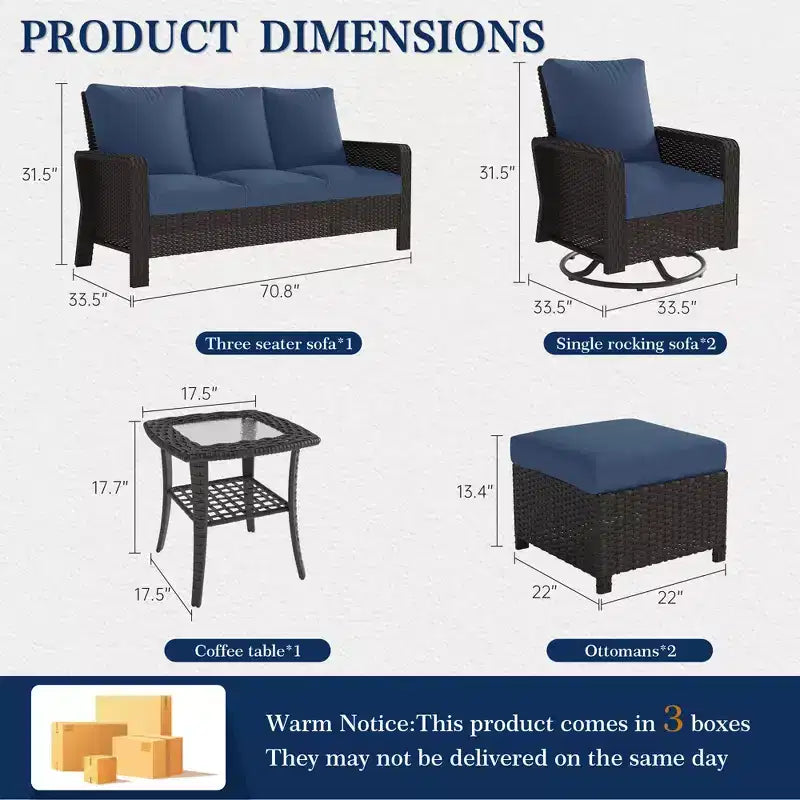 GDFStudio Jeremiah Set da salotto moderno da esterni a 6 pezzi in rattan con cuscini