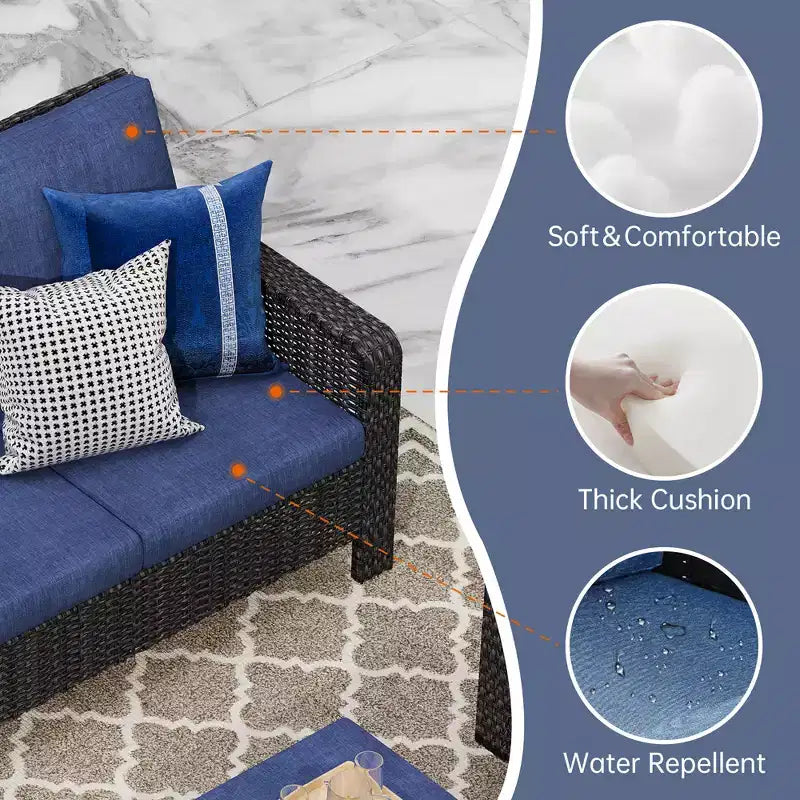 GDFStudio Jeremiah Set da salotto moderno da esterni a 6 pezzi in rattan con cuscini