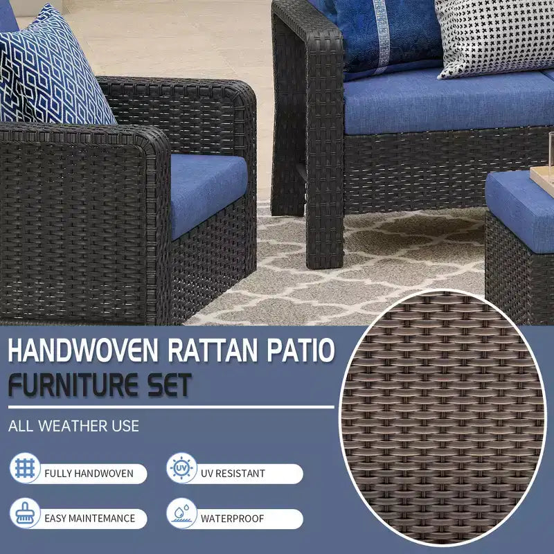 GDFStudio Jeremiah Set da salotto moderno da esterni a 6 pezzi in rattan con cuscini