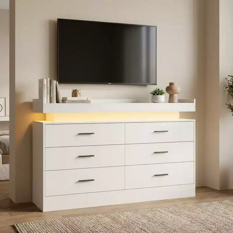 Madia Buffet con 6 cassetti, credenza moderna con piano d'appoggio flottante per soggiorno e cucina, mobile bar