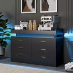 Madia Buffet con 6 cassetti, credenza moderna con piano d'appoggio flottante per soggiorno e cucina, mobile bar