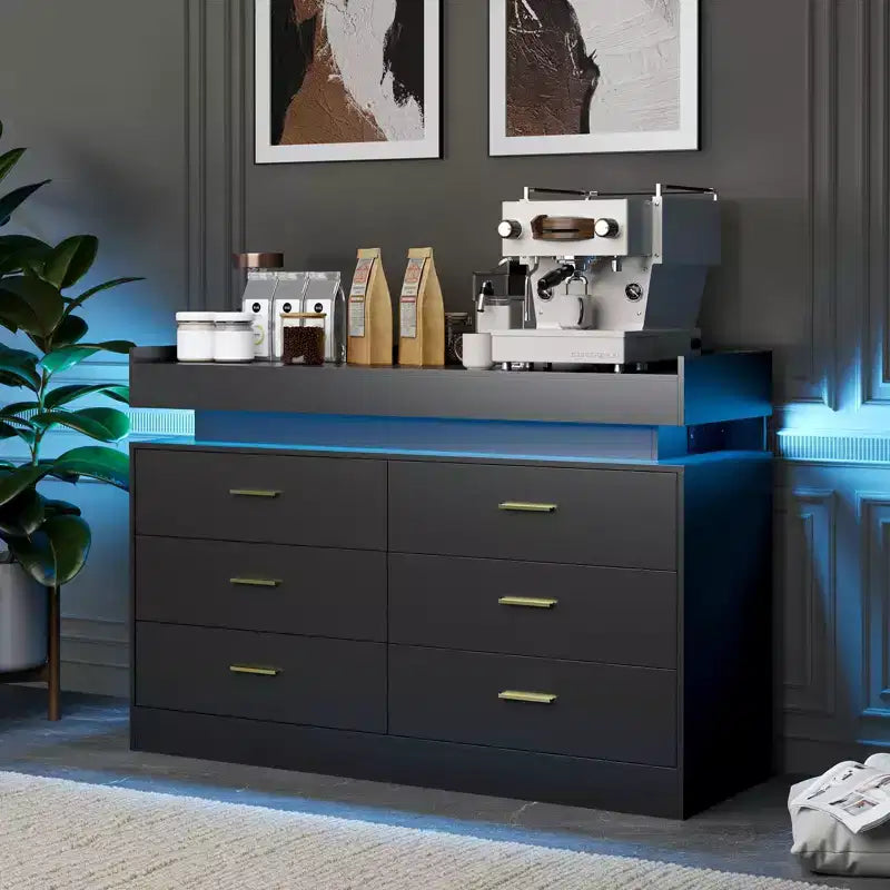 Madia Buffet con 6 cassetti, credenza moderna con piano d'appoggio flottante per soggiorno e cucina, mobile bar