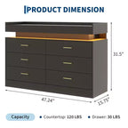 Madia Buffet con 6 cassetti, credenza moderna con piano d'appoggio flottante per soggiorno e cucina, mobile bar