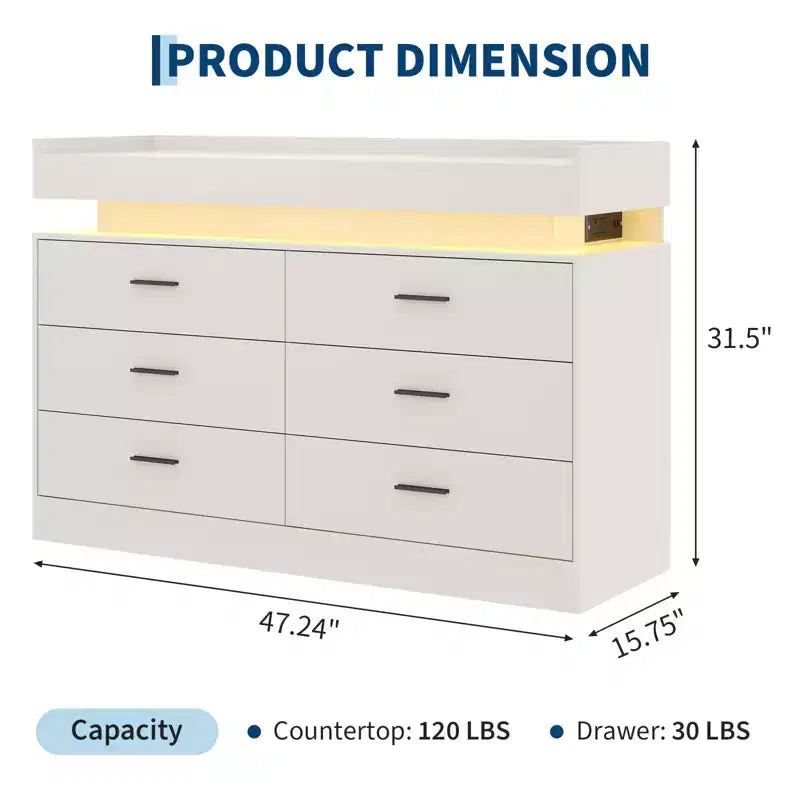 Madia Buffet con 6 cassetti, credenza moderna con piano d'appoggio flottante per soggiorno e cucina, mobile bar