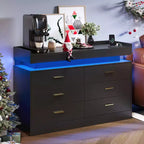 Buffet Cabinet with 6 Drawers, Modern Sideboard Coffee Bar Station with Floating Countertop for Living Room Kitchen
