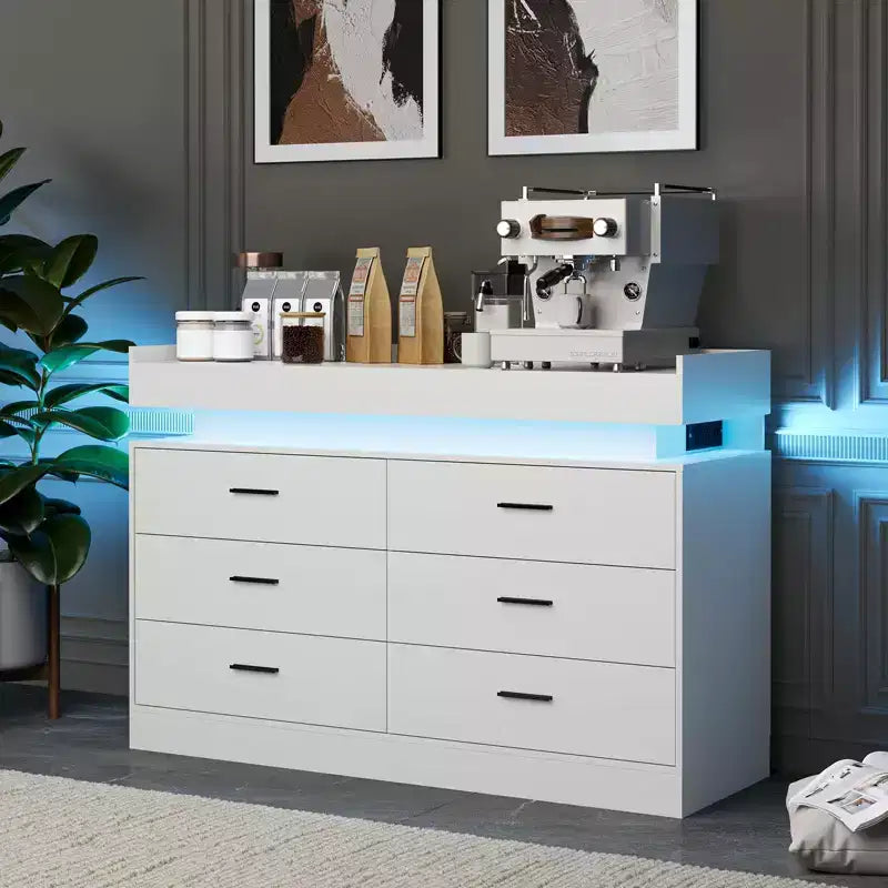 Madia Buffet con 6 cassetti, credenza moderna con piano d'appoggio flottante per soggiorno e cucina, mobile bar