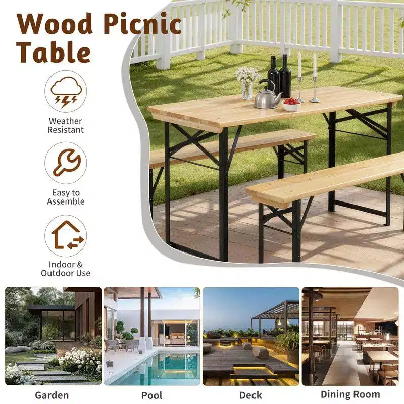 Tavolo da picnic rettangolare in legno Karl Home con panche per 4 persone