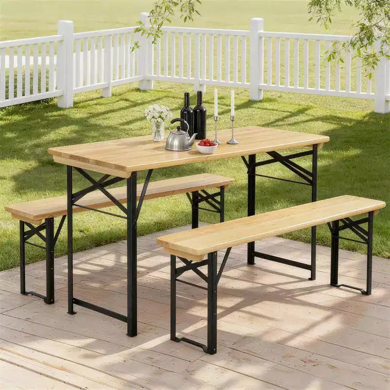 Tavolo da picnic rettangolare in legno Karl Home con panche per 4 persone