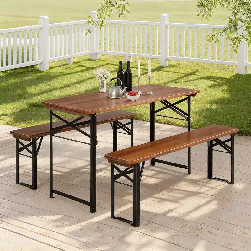 Tavolo da picnic rettangolare in legno Karl Home con panche per 4 persone