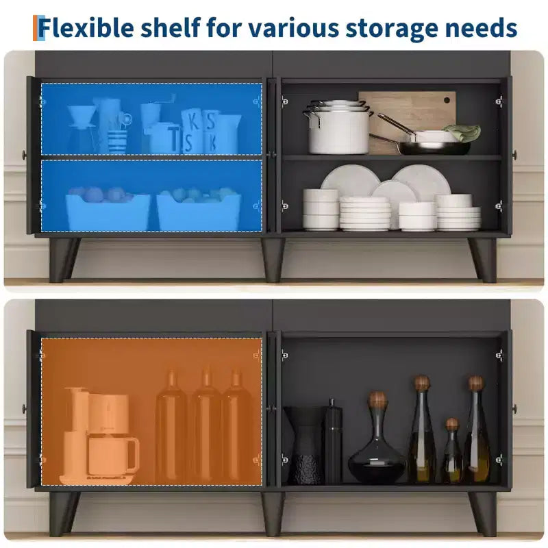 Mobile Bar Caffè da 120 cm con Prese di Corrente, Credenza Buffet con 2 Cassetti, 4 Ante e Scaffali