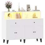 Mobile Bar Caffè da 120 cm con Prese di Corrente, Credenza Buffet con 2 Cassetti, 4 Ante e Scaffali