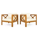 Christopher Knight Home Claremont Ensemble de conversation 4 pièces en bois d'acacia moderne pour patio avec coussins