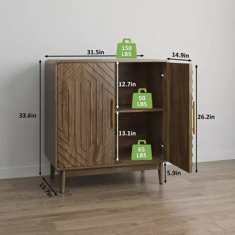 JVNOXK Credenza a 2 ante intagliata con ripiani regolabili per soggiorno e cucina