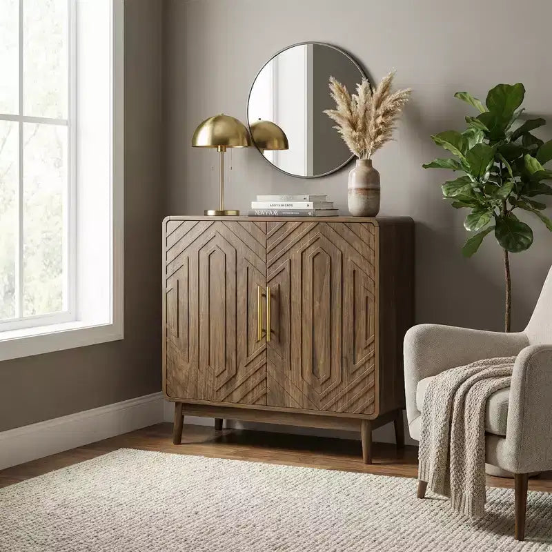 JVNOXK Credenza a 2 ante intagliata con ripiani regolabili per soggiorno e cucina