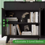 Buffet cannelé de 60 pouces avec 2 tiroirs et 4 portes, Buffet moderne avec rangement pour salle à manger, salon, entrée