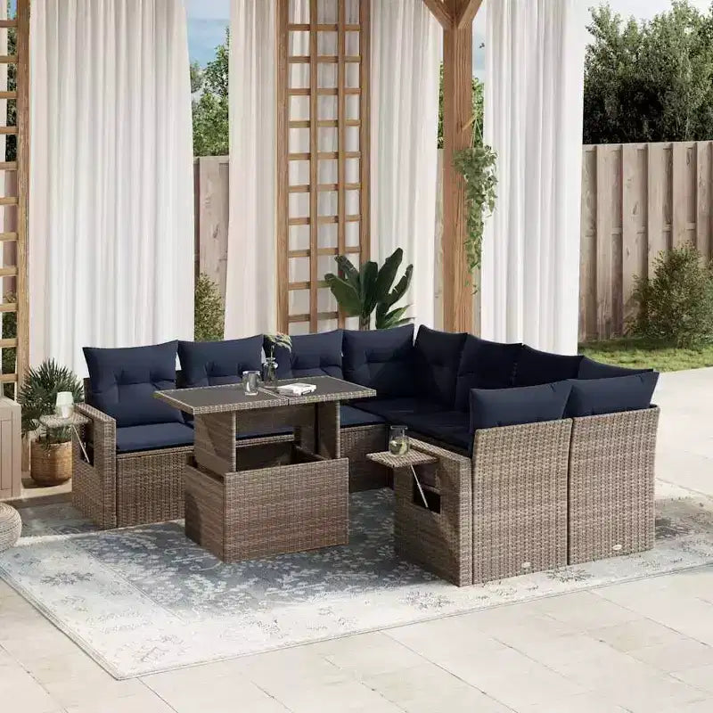 vidaXL Salotto da Giardino con Cuscini in Polirattan e Legno di Acacia